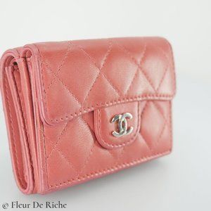 Chanel Classic Trifold Pink Flap Wallet Quilted Lambskin